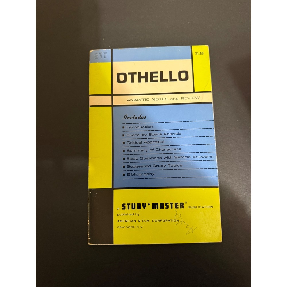 Vintage 1963 Othello Study Master Analytic Notes Review Shakespeare 277